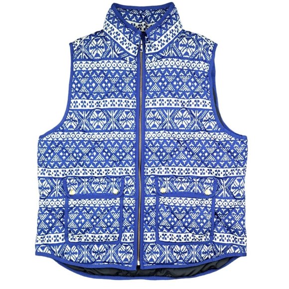 J. Crew Jackets & Blazers - J. Crew Vest Down Feather Quilted Puffer Blue Snowflake Women Excursion XL Isle